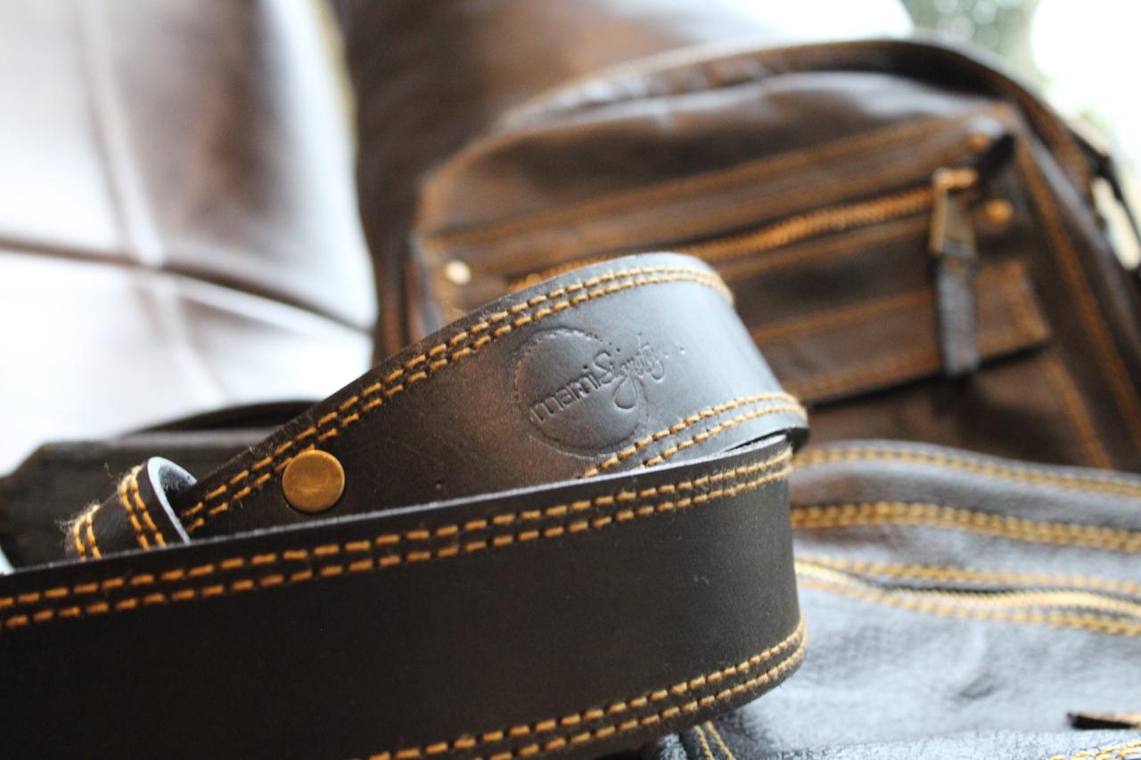 Handcrafted leather belt with detailed stitching